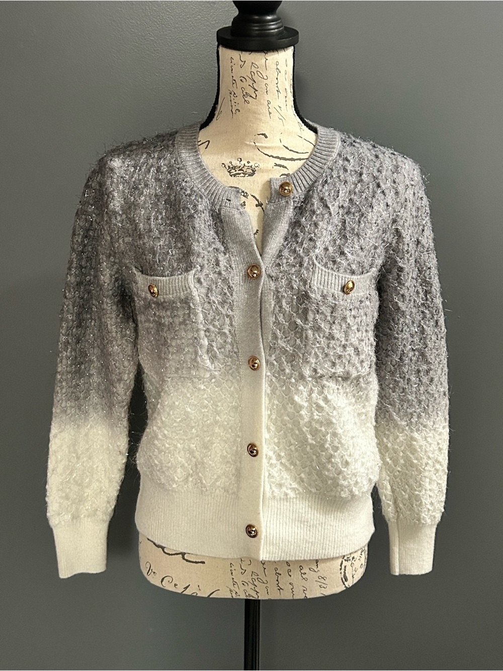 JULIA Sparkle Ombré Gold Button Cardigan Sweater